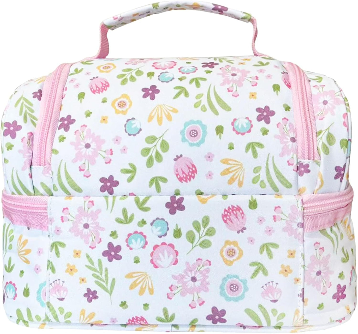 Insulated Kids Dual Compartment Lunch Bags Tote Pack for Girls Boys Toddler Kindergarten School Picnic Cooler Thermal Lunch Boxes with Strap (Green Rainbow)