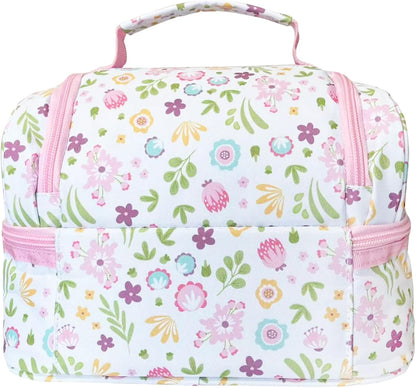 Insulated Kids Dual Compartment Lunch Bags Tote Pack for Girls Boys Toddler Kindergarten School Picnic Cooler Thermal Lunch Boxes with Strap (Green Rainbow)