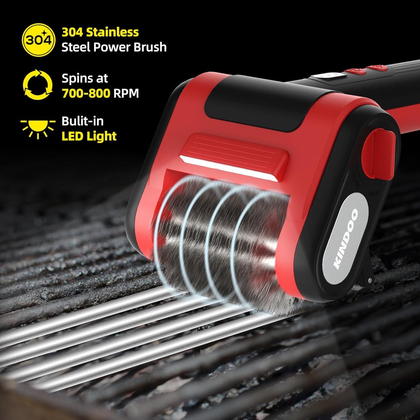 Electric Rechargeable Grill Brush,Grill Cleaner for Outdoor Grill with 800 RPM Motor - Bristle-Free Stainless Steel Grill Cleaner with LED Light for BBQ, Heavy Duty Grill Cleaning Tool (Champagne)
