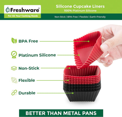 Freshware Cupcake Liners, Pack of 12 Silicone Muffin Cups, 3 Inch Baking Cups, Reusable & Non-stick Cupcake Liners for Party Halloween Christmas, Flower