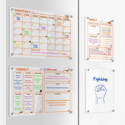 Magnetic Acrylic Clear Fridge Calendar Planner Note Board Set for Fridge,8Colors Markers,Erase Towel (Clear, Monthly & Weekly)