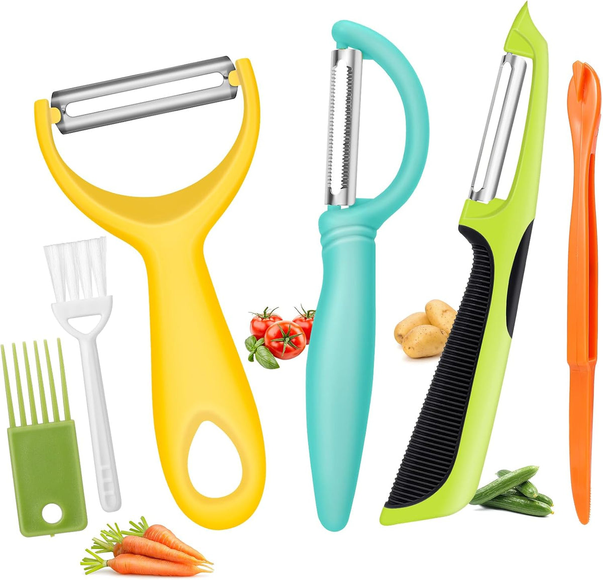 Senbowe Upgrade Potato Peeler for Kitchen, 6PCS Stainless Steel Vegetable Peeler, I and Y Veggie Food Peeler for Apple Fruit Carrot Zucchini Cucumber,Good Grip Makes Peeling Very Easy