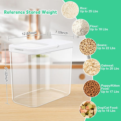 TBMax Large Airtight Food Container 5.28 Qt with Pop Up Lid & Measuring Cup, Ideal for 10 Lbs of Rice or 7 Lbs of Flour, Square Short Food Storage Bin for Kitchen Pantry and Drawer Organization