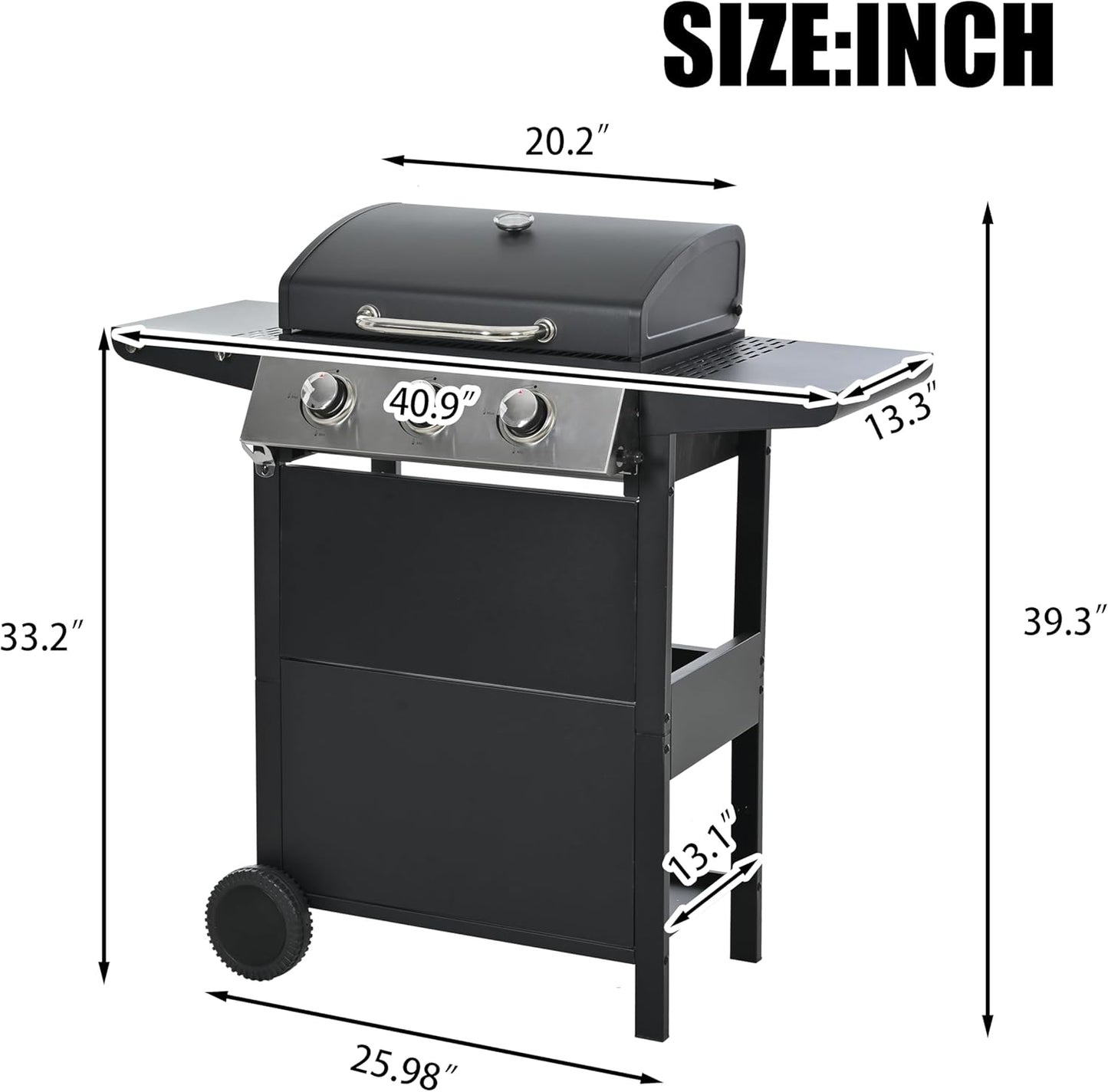 Endark 3-Burner Propane Gas Grill | 26,000 BTU Stainless Steel with Enamel Wire Cooking Grates & Built-In Thermometer | Side Rack Wheels | Great for Patio, Garden, and Outdoor Cooking