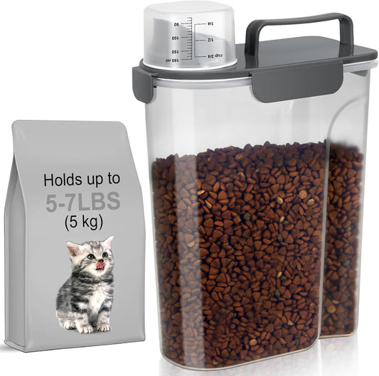 LEAWALK 5Lbs Airtight Cat Dog Food Storage Container with Upgraded Large Nozzle BPA-Free, Pet Food Storage Containers for Rice, Grain, Pet Food, Flour, Dog Treat Storage (Dark Gray, 5L-1pack)