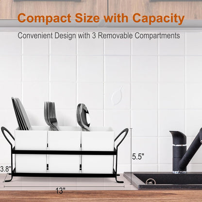 Czlizdyt Cutlery Holder with Drain Holes, Silverware Caddy for Party Countertop, 3pcs Bins Set Utensil Holders for Spoon and Fork, White