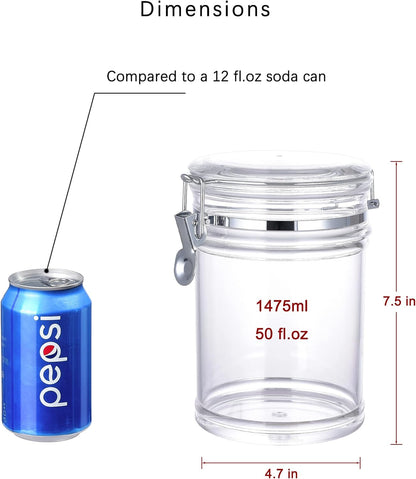 64 oz Reinforced Large Acrylic Canister with Locking Clamp, Airtight Flip Jar | Food Storage Container for Flour, Sugar, Coffee, Candy, Cookie etc