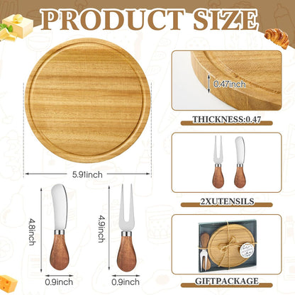 Maxcheck 6 Sets Baby Shower Bridal Game Prizes for Winners Round Cheese Board Set Wood Mini Charcuterie Board with Knives and Forks Thank You Card with Gift Box for Guests Wedding (Bamboo)
