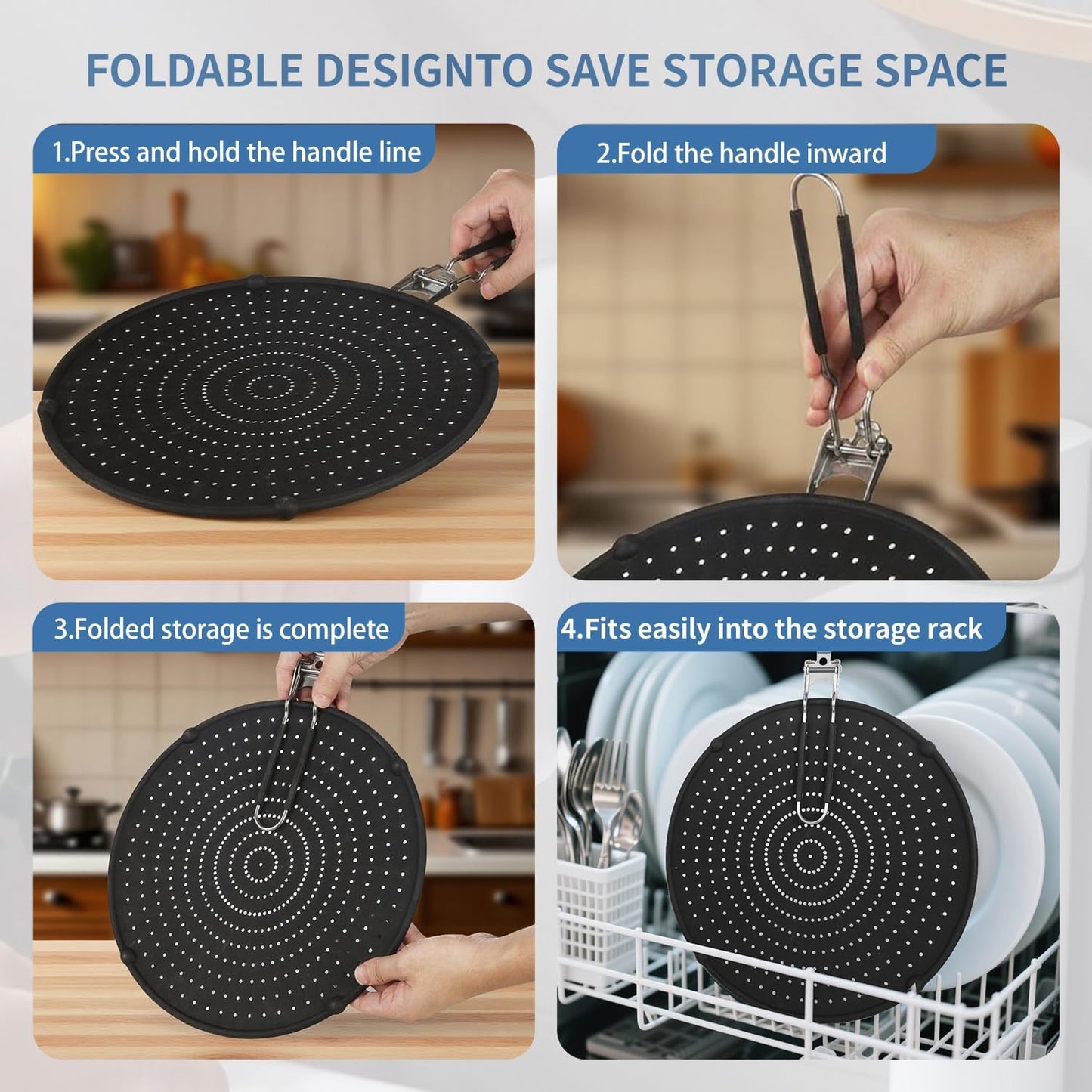 Splatter Screen Compatible with Hexclad,Silicone,12.5 Inches | Heat Resistant,with Folding Handle,Grease-Free Cooking,Dishwasher Safe,12.5 Inches,Black