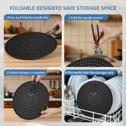 Splatter Screen Compatible with Hexclad,Silicone,12.5 Inches | Heat Resistant,with Folding Handle,Grease-Free Cooking,Dishwasher Safe,12.5 Inches,Black