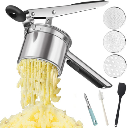 Heavy Duty Potato Ricer, Large 22oz Potato Masher, Stainless Steel Press and Mash Kitchen Gadget for Mashed Potatoes, Spaetzle Maker with Silicone Handle