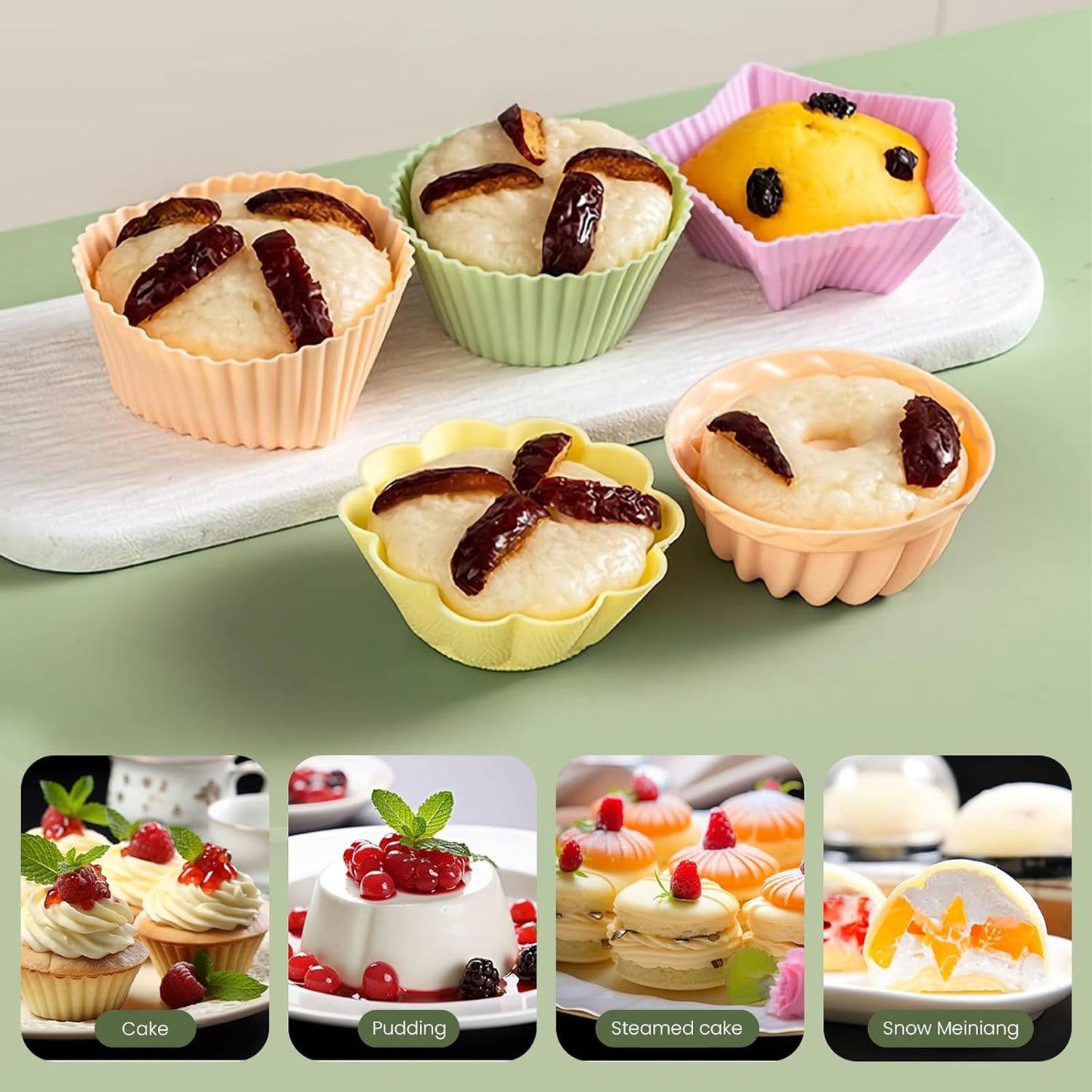 12er Pack Silicone Cupcake Molds,Reusable Baking Cups Molds Washable for Oven Microwave Dishwasher (Flower shape)