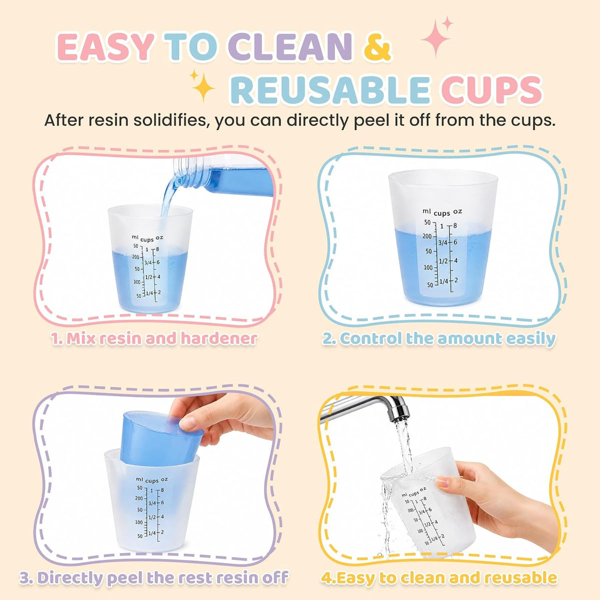 Silicone Resin Mixing Measuring Cups for Resin Supplies, 600ml/20oz Bowl, 250 & 100ml Thickened Reusable Silicone Cups for Epoxy Mixing, with Stir Sticks and Pipettes, Jewelry Making
