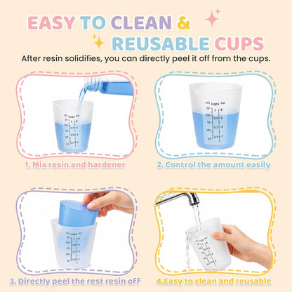 Silicone Resin Mixing Measuring Cups for Resin Supplies, 600ml/20oz Bowl, 250 & 100ml Thickened Reusable Silicone Cups for Epoxy Mixing, with Stir Sticks and Pipettes, Jewelry Making