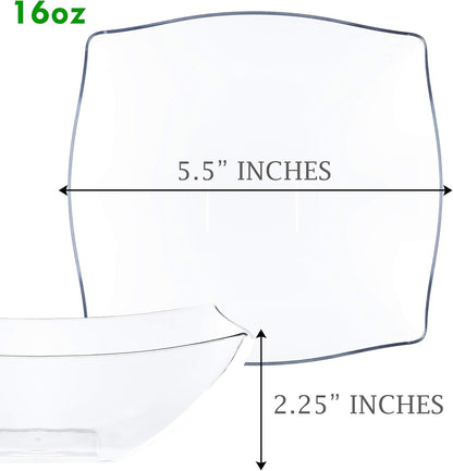 PLASTICPRO Disposable Square Serving Bowls, Party Snack or Salad Bowl, Plastic Clear or White Pack of 4 (16 OUNCE, White)