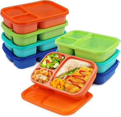 buluker 4 Pack Bento Lunch Box Set 3 Compartment Food Storage Containers Wheat Straw Meal Prep Lunch Box Plastic Food Storage Containers, Microwave and Dishwasher Safe (light colour)