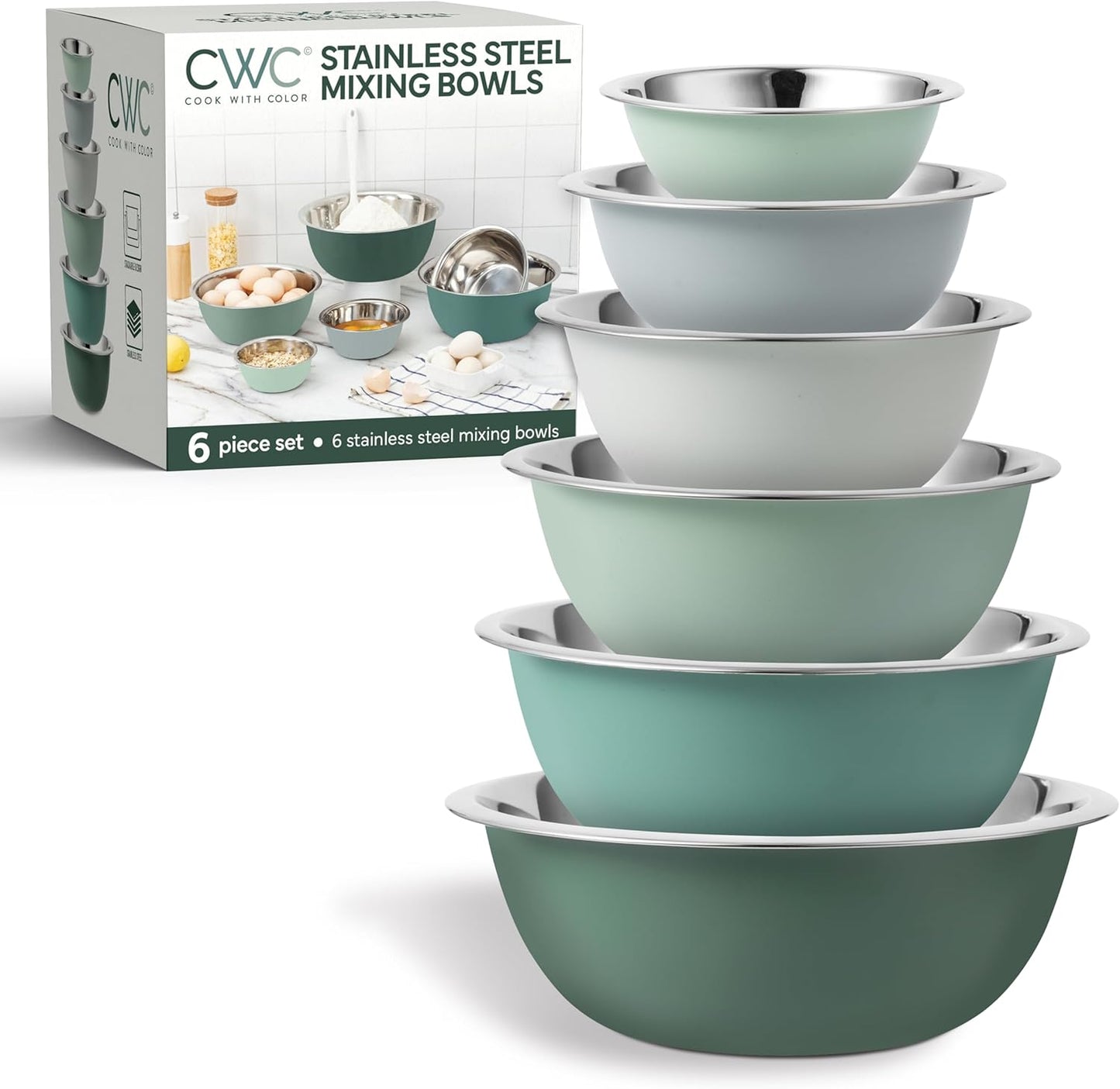 COOK WITH COLOR Stainless Steel Mixing Bowls Set - Nesting Bowls, 6 Pieces, Rose