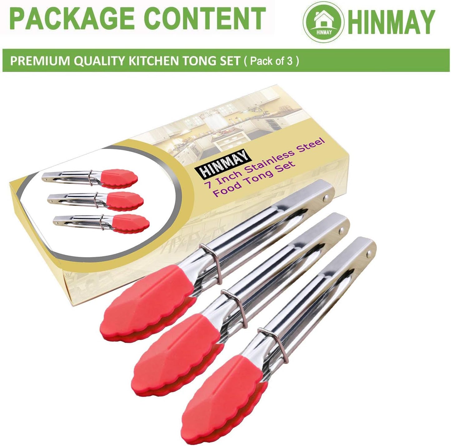 HINMAY Mini Stainless Steel Food Tongs with Silding Rings 7-Inch, Set of 6 | Small Clam Shell Service Tongs for Serving Appetizers, Desserts, Salads, Barbecue and Cooking (Silver)