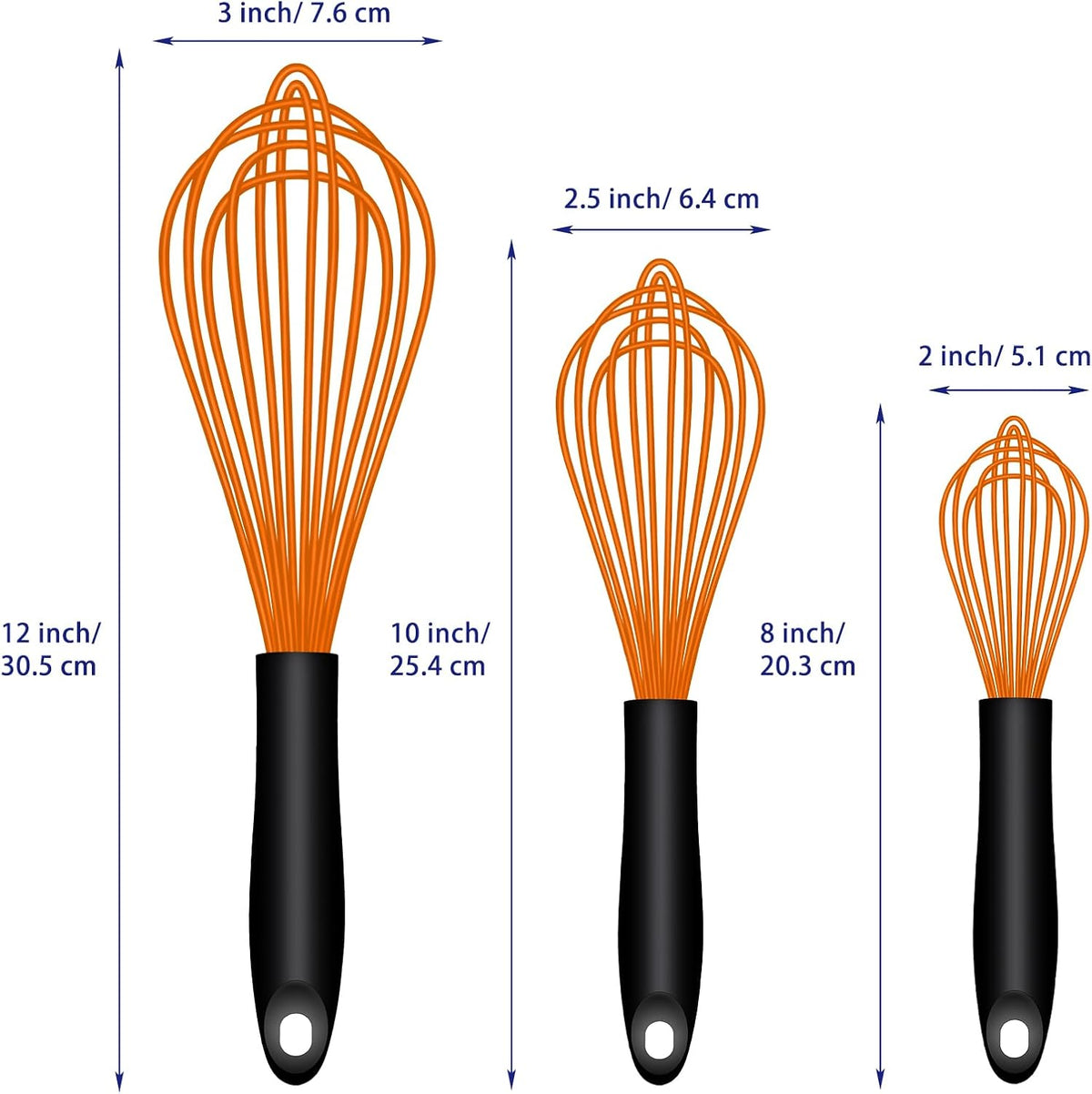 OYV Dishwasher Safe Silicone Whisk, Sealed Waterproof Design Set of 3, Professional Kitchen Whisks for Cooking Non-Scratch, Silicone & Stainless Steel Whisk, Heat Resistant Balloon Egg Beater, Black