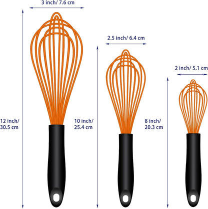 OYV Dishwasher Safe Silicone Whisk, Sealed Waterproof Design Set of 3, Professional Kitchen Whisks for Cooking Non-Scratch, Silicone & Stainless Steel Whisk, Heat Resistant Balloon Egg Beater, Black