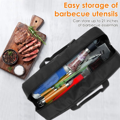 Grill Tool Storage Bag, Outdoor BBQ Utensil Storage for Barbecue Tool up to 21", Grill Utensil Storage with Zippered Pocket and Mesh Pockets, BBQ Accessories Case Container for Camping（Only Bag）