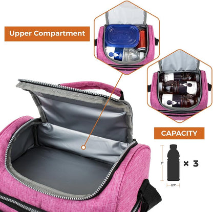 opux Insulated Lunch Bag for Men Women, Double Decker Leakproof Lunch Box Cooler Tote with Shoulder Strap, Large Lunchbox for Work School Travel Meal Prep, Adults Kids Boys Girls, Green, 16 Cans