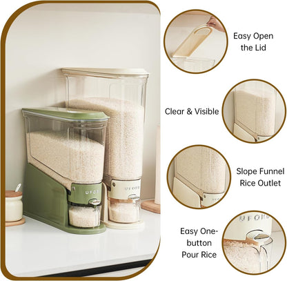 UFORU Rice Dispenser 22Lbs, Slim Rice Storage Container for Small Space, BPA-Free Clear Dry Food Dispenser Sealed Moisture Proof, Grain&Cereal Storage Bucket for Kitchen Pantry Household, Cream White
