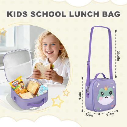 Kids Lunch Box for Kids Insulated Reusable Lunch Bag Tote Durable Children Leak-proof Lunchbox with Adjustable Shoulder Strap for School Daycare Travel Picnic (Navy - 3D Dinosaur)