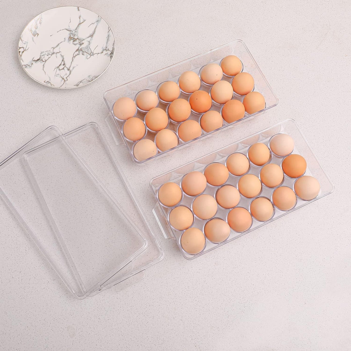 Sooyee 2 Pack Covered Egg Holders for Refrigerator,Clear 2X24 Deviled Egg Tray Storage Box Dispenser,Stackable Plastic Egg Cartons,Egg Holder Countertop(48 Eggs)