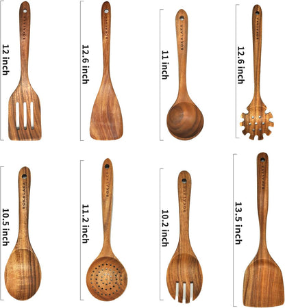 Wooden Spoons for Cooking, Natural Teak Wooden Kitchen Utensils Set Wooden Utensils for Cooking Wooden Cooking Utensils Wooden Spatulas for Cooking (10)