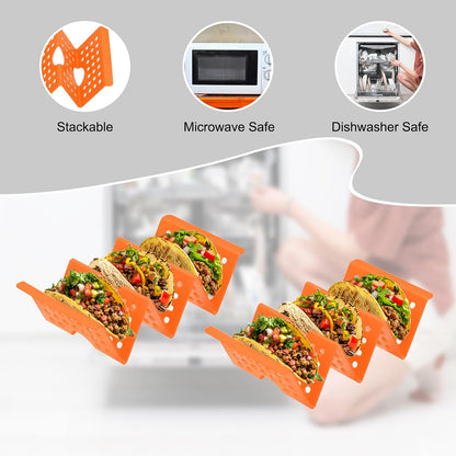 uxcell 8 Pcs Taco Holder Stand, Plastic Taco Plates Hold Up to 3 Tacos, Hollow Carved Taco Shell Holder, Dishwasher Microwave Safe, Pink