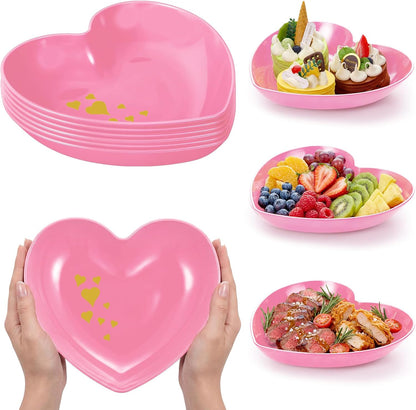 Reallnaive 6 Pcs 8.7 Inch Valentines Day Heart Shaped Plates Dessert Bowls Appetizer Plates Salad Bowls for Gift Valentine's Day Anniversary Party Supplies