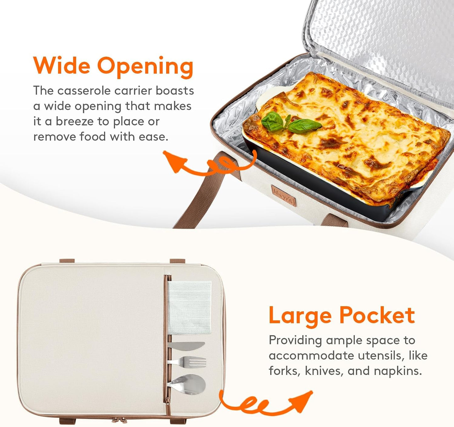 Lifewit Insulated Double Decker Casserole Carrier, Expandable Lasagna Lugger Tote Bag for Hot or Cold Food, Fits 9" x 13" Baking Dish for Potluck Parties, Picnic and Cookouts, Grey-Geometric