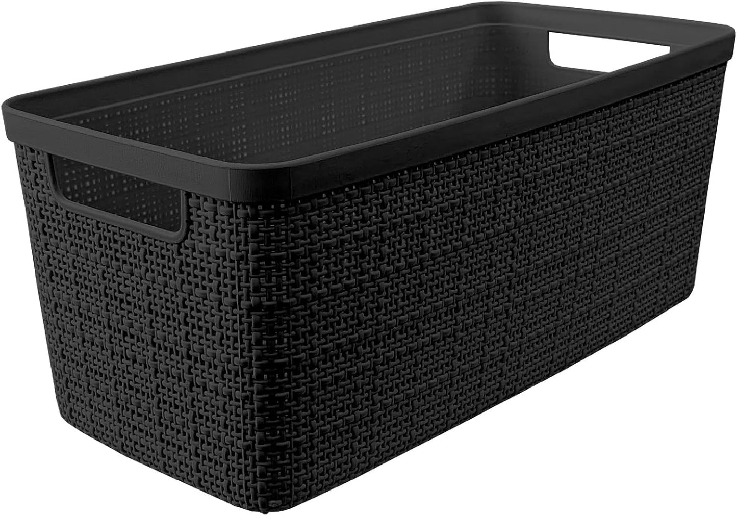 Curver Set of 4 Large 18L Easy Access Jute Decorative Plastic Organization and Storage Baskets - Perfect Bins for Home Office, Closet Shelves, Kitchen Pantry and All Bedroom Essentials, Black