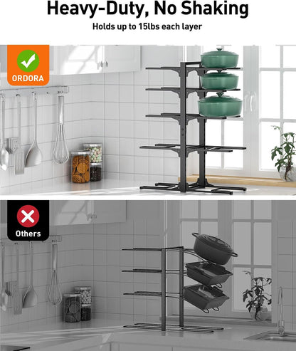 ORDORA Pots and Pans Organizer Under Cabinet 16.6", 8-Tier Adjustable Rack