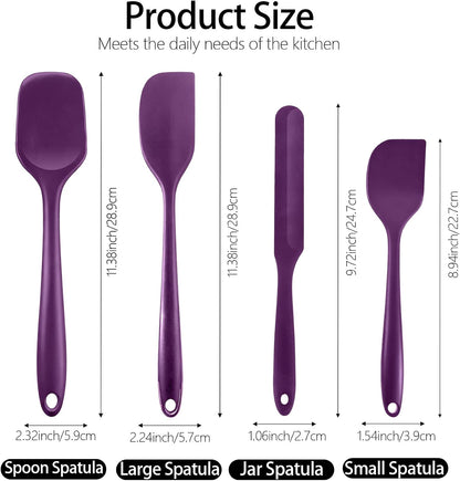 Silicone Spatula Set, Food Grade Rubber Spatula, 4 Pcs Heat Resistant Silicone Spatulas, One Piece Design Non-Stick Kitchen Utensils for Cooking, Stirring, Baking & Mixing, Dishwasher Safe (Black)