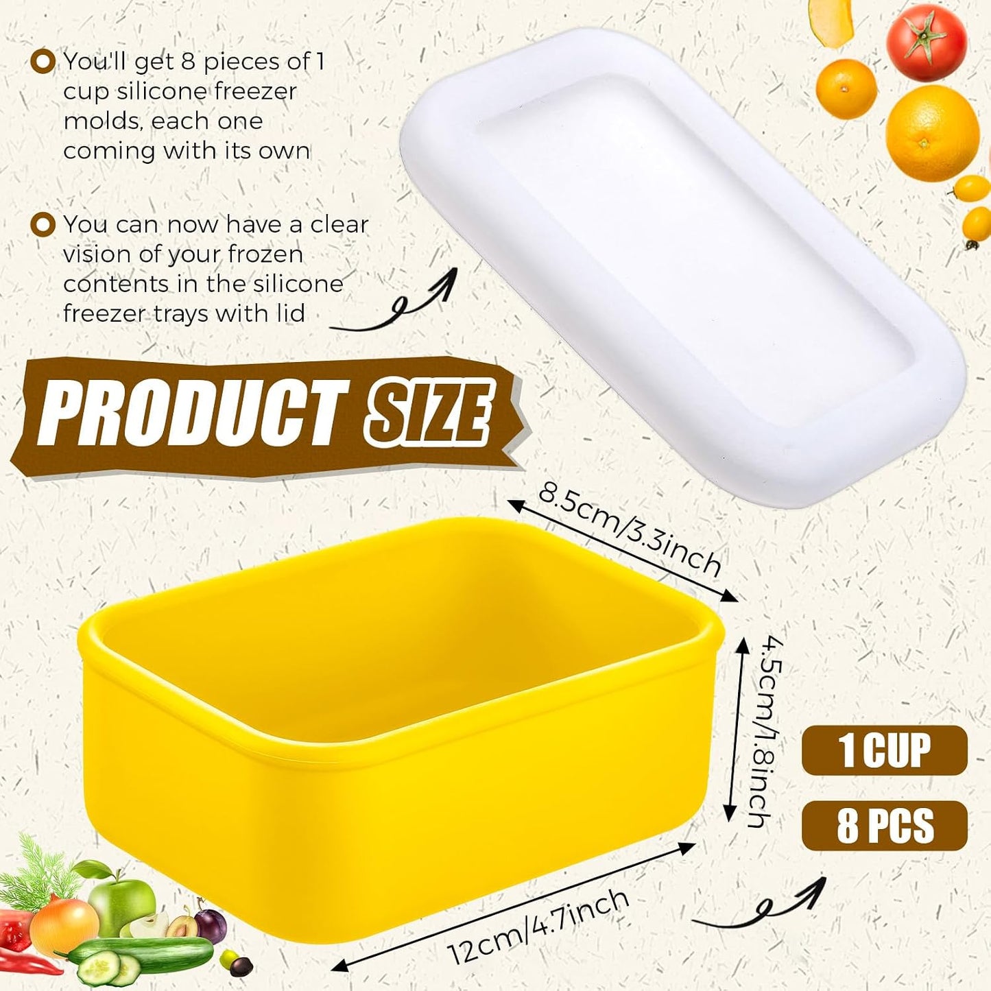 Nuogo 8 Pcs 1 Cup Silicone Freezer Containers with Lid Soup Freezer Molds Silicone Soup Containers Rectangle Trays Reusable Food Preserving Tray Ice Trays for Soups Sauces Stews(Green)