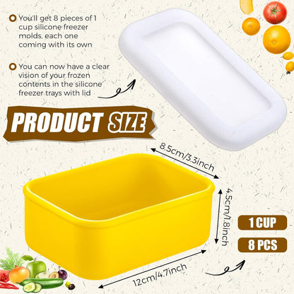 Nuogo 8 Pcs 1 Cup Silicone Freezer Containers with Lid Soup Freezer Molds Silicone Soup Containers Rectangle Trays Reusable Food Preserving Tray Ice Trays for Soups Sauces Stews(Green)