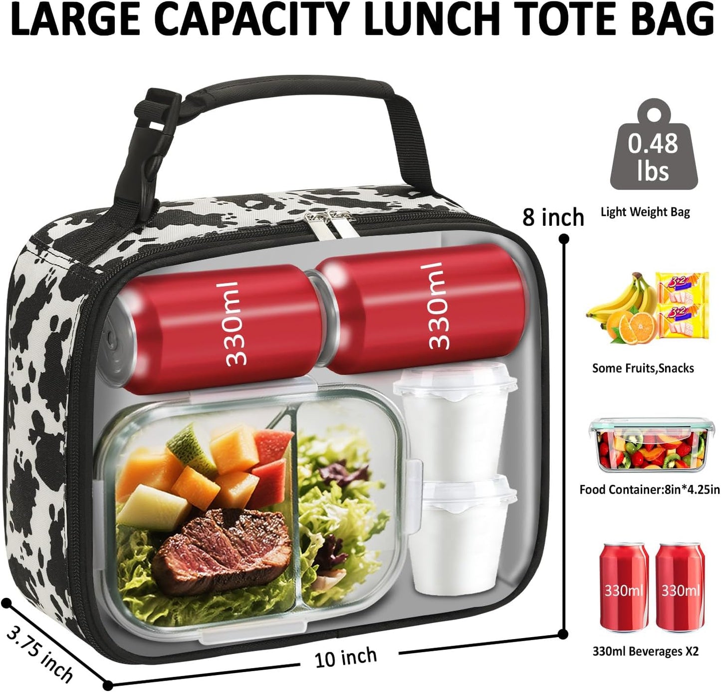 Lunch Box Kids Insulated Lunch Bag for Boys Girls Cute Reusable Lunch Tote Bag Waterproof Portable Thermal Lunch Box Kids for School Picnic Travel Black