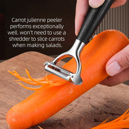 2-in-1 Serrated Julienne Peeler Vegetable Peeler | veggie peeler stainless steel blades are very durable and sharp for harder fruits and vegetables，Essential Kitchen Tool