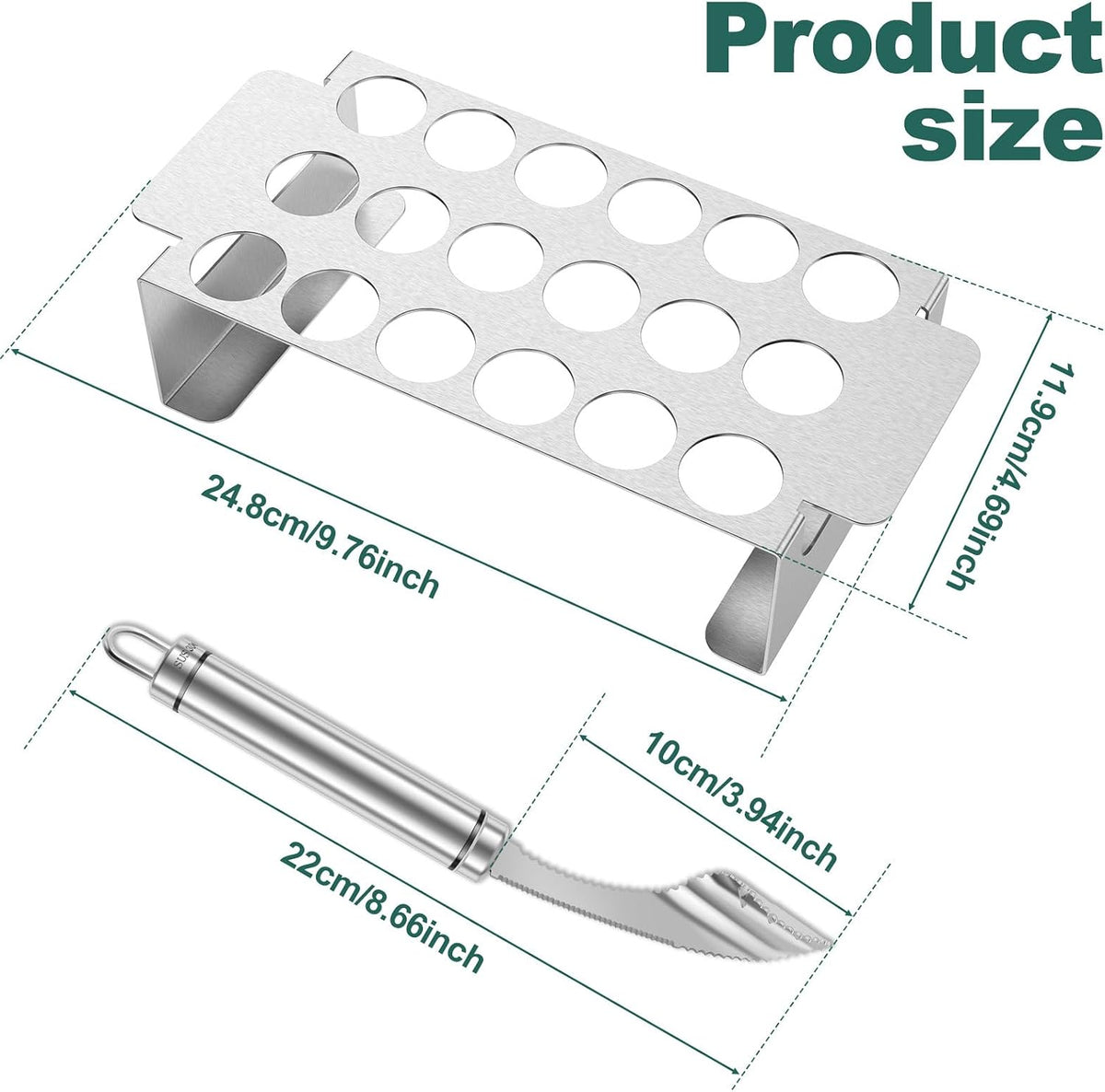 2Pcs Jalapeno Poppers Rack for Grill with Pepper Corer Tool, 18 Holes Poppin Popper holder jalapeños Vooker Pepper Grilling Rack, Stainless Steel Chili Roasting Rack BBQ Pepper Holder
