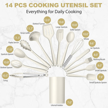 LIANYU 14 Pcs Silicone Kitchen Utensils Set with Holder, 446°F Heat Resistant Silicone Cooking Kitchen Utensils Spatula Set, Non-Stick & Dishwasher Safe Cooking Tools, Comfort Grip Handle, Black
