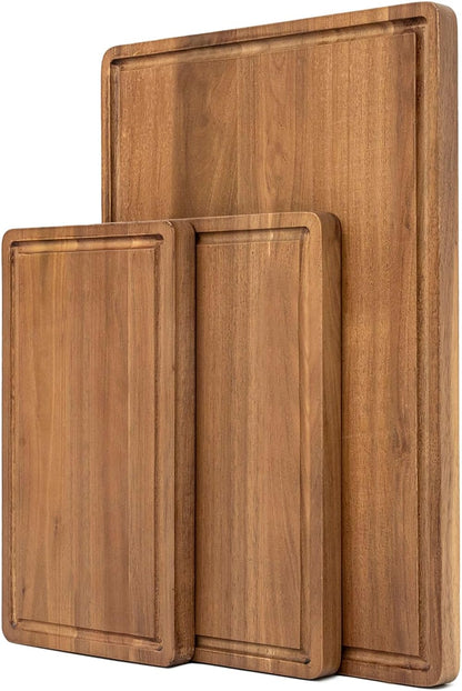 KOLWOVEN Wood Cutting Boards for Kitchen - Set of 3, Wooden Cutting Board Set with Holder for Chopping Meat, Cheese, Fruits, Vegetables, Knife Friendly Serving Tray
