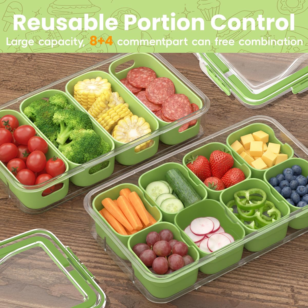 2 Pack Box Charcuterie Container with Dividers 12 Compartments,Snackle Boxes Food Storage, Bento Box Adult, Large Portable Divided Snackle Organizer with Lid & Handle, Stackable Food Containers(White)