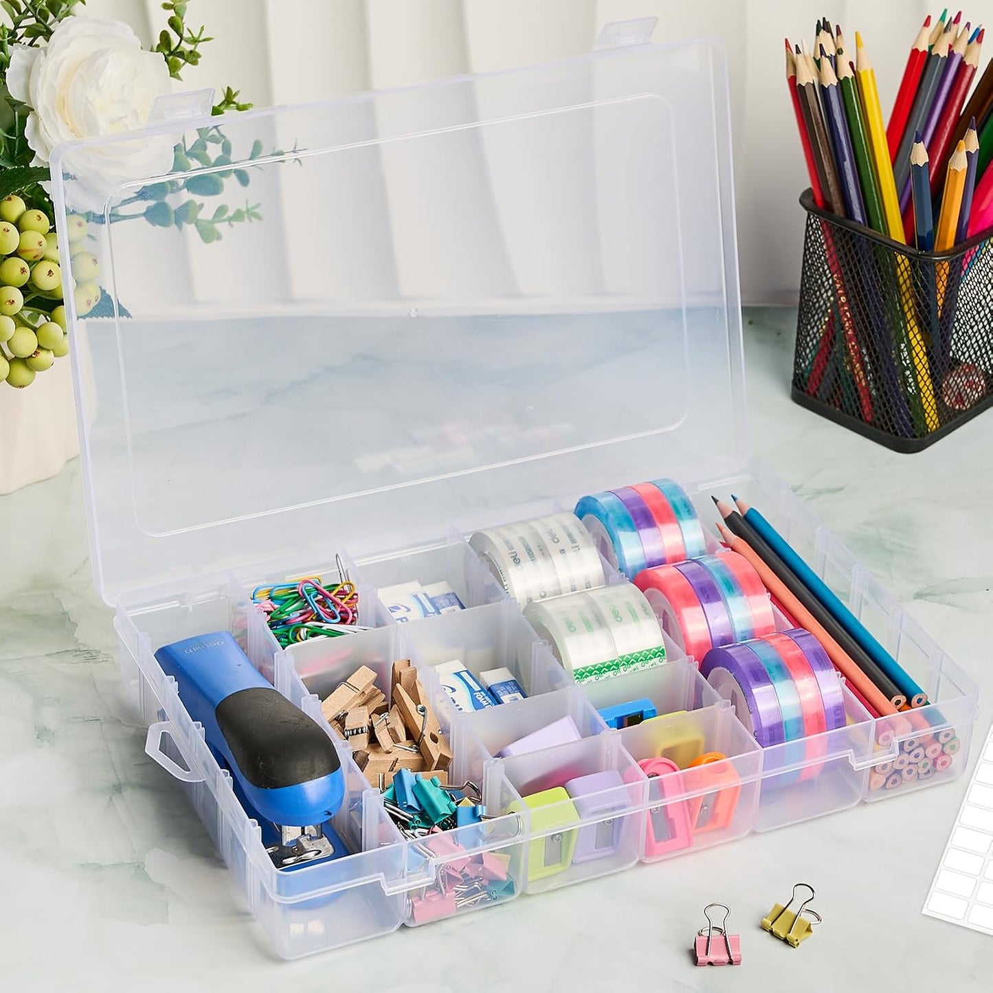Mauproy 4 Pack 8 Grids Bead Organizer and Storage, Clear Plastic Storage Containers with Removable Dividers and Labels Small Tackle Box Organizer for Jewelry Crafts Electronics Small Parts