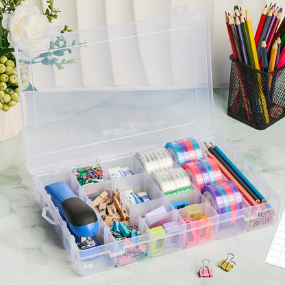 Mauproy 4 Pack 8 Grids Bead Organizer and Storage, Clear Plastic Storage Containers with Removable Dividers and Labels Small Tackle Box Organizer for Jewelry Crafts Electronics Small Parts