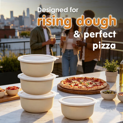 Stackable Silicone Pizza Dough Proofing Containers with Lids,Pizza Dough Proofing Box | Make 12" Pizzas 700ml(Beige)