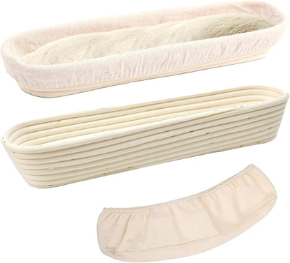 Banneton Bread Proofing Basket, 15" Baguette Sourdough Basket with Liner
