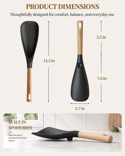 Astercook Cooking Spoon, 2 Pack, Nonstick Safe Silicone Spoonula Spatula