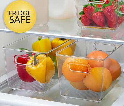 Set of 4 Clear Plastic Storage Bins With Handles, Containers To Organize Pantry, Fridge, Cabinet, Kitchen, Countertop, Closet, Cupboard, Home Organization and Storage